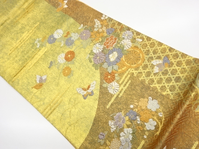 JAPANESE FUKURO OBI / WOVEN FLOWERS & BUTTERFLY